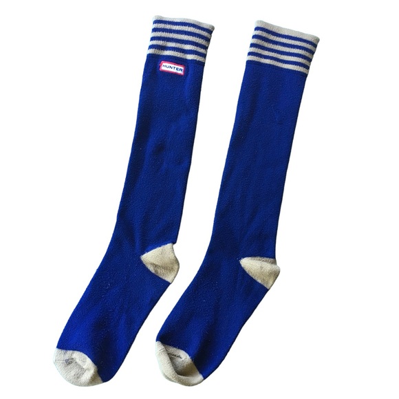 Hunter Knee High Striped Socks Navy Blue and Tan - Picture 1 of 4